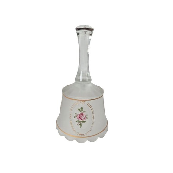 Vintage Westmoreland Frosted Glass Bell with Pink Roses and Gold Trim - Picture 1 of 7